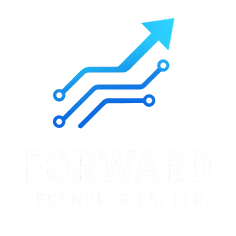 Blue arrow with circuit design logo